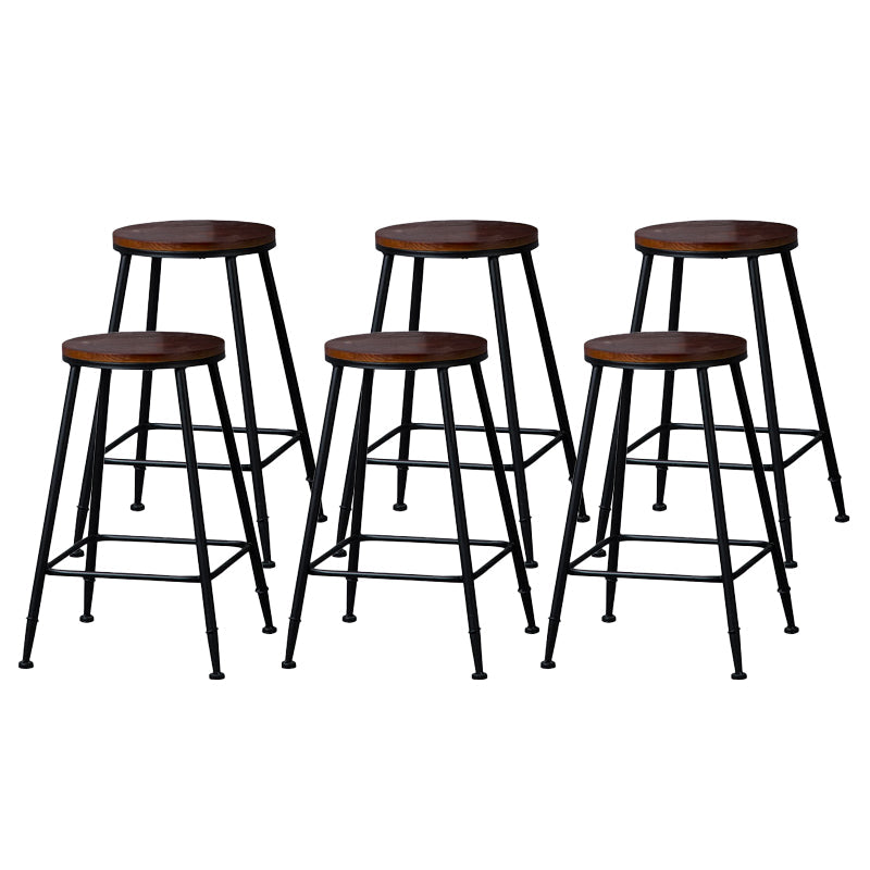 Indoor Industrial Style Wood Top Barstool Metal 4 Legs Bar Stool with Pedal Backless 6 Piece Set Counter Stool(26"H) Clearhalo 'Bar Furniture' 'Bar Stools' 'bar_stools' 'furn' 'furn_bar_stools' 'Furniture' 'Kitchen & Dining Furniture' 5118516