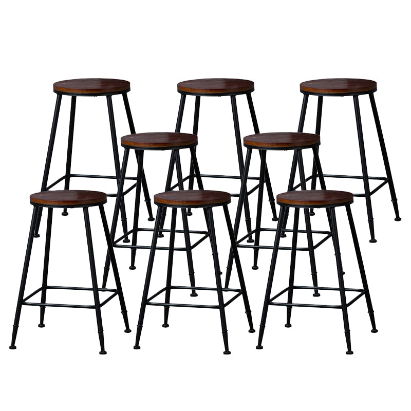 Indoor Industrial Style Wood Top Barstool Metal 4 Legs Bar Stool with Pedal Backless 8 Piece Set Counter Stool(26"H) Clearhalo 'Bar Furniture' 'Bar Stools' 'bar_stools' 'furn' 'furn_bar_stools' 'Furniture' 'Kitchen & Dining Furniture' 5118518