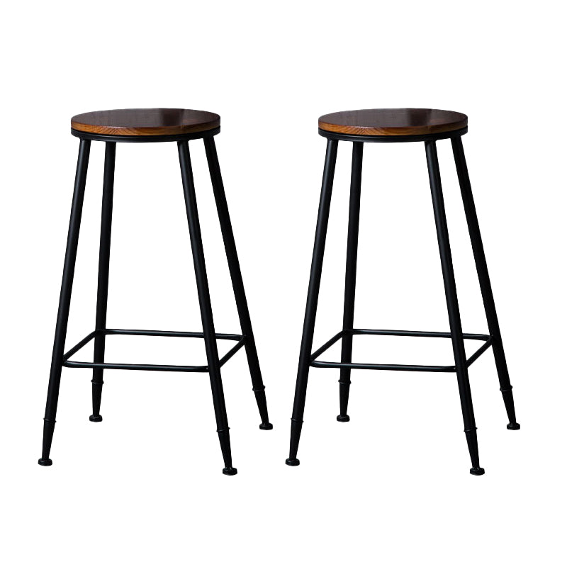 Indoor Industrial Style Wood Top Barstool Metal 4 Legs Bar Stool with Pedal Backless 2 Piece Set Bar Stool(30"H) Clearhalo 'Bar Furniture' 'Bar Stools' 'bar_stools' 'furn' 'furn_bar_stools' 'Furniture' 'Kitchen & Dining Furniture' 5118521