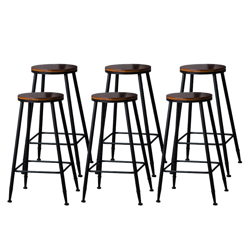Indoor Industrial Style Wood Top Barstool Metal 4 Legs Bar Stool with Pedal Backless 6 Piece Set Bar Stool(30"H) Clearhalo 'Bar Furniture' 'Bar Stools' 'bar_stools' 'furn' 'furn_bar_stools' 'Furniture' 'Kitchen & Dining Furniture' 5118524