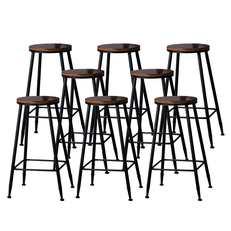 Indoor Industrial Style Wood Top Barstool Metal 4 Legs Bar Stool with Pedal Backless 8 Piece Set Bar Stool(30"H) Clearhalo 'Bar Furniture' 'Bar Stools' 'bar_stools' 'furn' 'furn_bar_stools' 'Furniture' 'Kitchen & Dining Furniture' 5118527