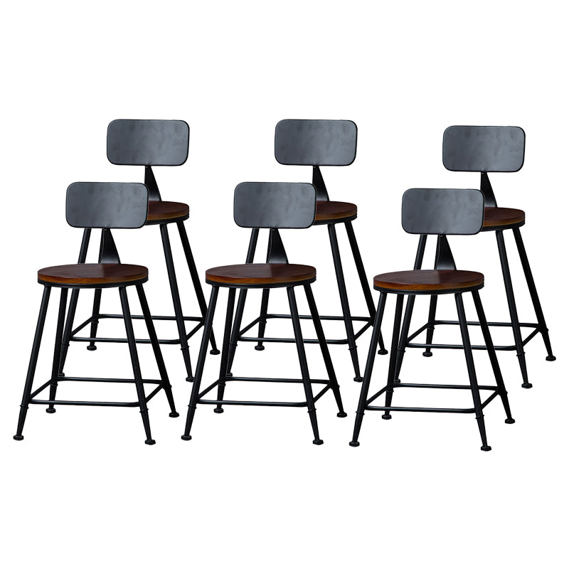 Indoor Industrial Style Wood Top Barstool Metal 4 Legs Bar Stool with Pedal With Back 6 Piece Set Short Stool(18"H) Clearhalo 'Bar Furniture' 'Bar Stools' 'bar_stools' 'furn' 'furn_bar_stools' 'Furniture' 'Kitchen & Dining Furniture' 5118533