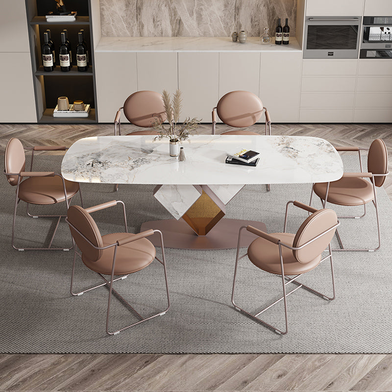 Glam Style Rectangle Sintered Stone Dining Set 1/4/5/7 Pieces Dining Set for Dining Areas 7 Pieces: Table, 6 Chairs Clearhalo 'Dining Room Sets' 'Dining Tables & Seating' 'dining_room_set' 'furn' 'furn_dining_room_set' 'Furniture' 'Kitchen & Dining Furniture' 5118759