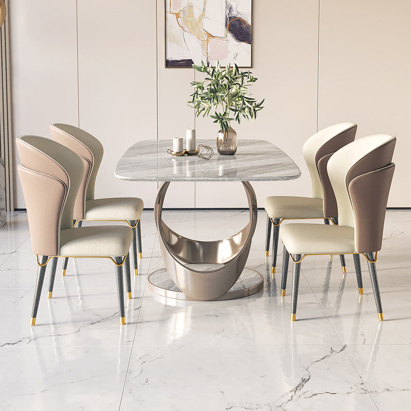 Glam Style Rectangle Sintered Stone Dining Set 1/4/5/7 Pieces Dining Set Clearhalo 'Dining Room Sets' 'Dining Tables & Seating' 'dining_room_set' 'furn' 'furn_dining_room_set' 'Furniture' 'Kitchen & Dining Furniture' 5118780