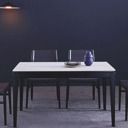 Rectangle 4 Legs Dining Table Mid-Century Modern White Fixed Table of Sintered Stone