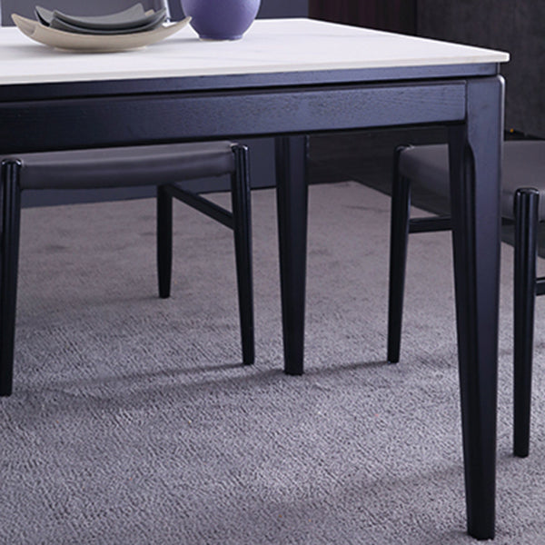 Rectangle 4 Legs Dining Table Mid-Century Modern White Fixed Table of Sintered Stone