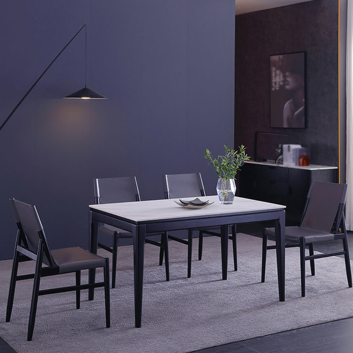 Rectangle 4 Legs Dining Table Mid-Century Modern White Fixed Table of Sintered Stone