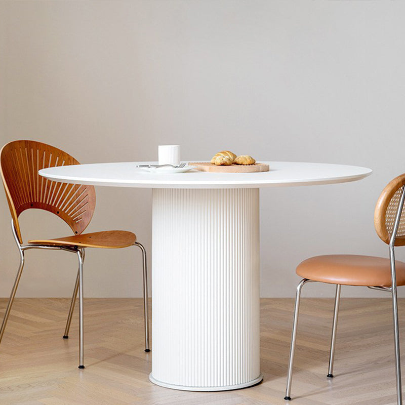 Simplicity Round Top Restaurant Table White Metal Base Dining Table Wood 39.4"L x 39.4"W x 29.5"H Without Chairs Clearhalo 'Dining Tables & Seating' 'Dining Tables' 'dining_table' 'furn' 'furn_dining_table' 'Furniture' 'Kitchen & Dining Furniture' 5118942