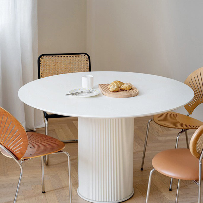 Simplicity Round Top Restaurant Table White Metal Base Dining Table Wood 47.2"L x 47.2"W x 29.5"H Without Chairs Clearhalo 'Dining Tables & Seating' 'Dining Tables' 'dining_table' 'furn' 'furn_dining_table' 'Furniture' 'Kitchen & Dining Furniture' 5118943