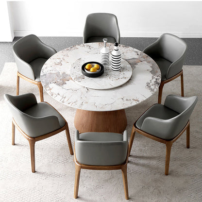 Round Sintered Stone Dining Table Stone Table in White with Pedestal Pandora Gold Without Chairs Clearhalo 'Dining Tables & Seating' 'Dining Tables' 'dining_table' 'furn' 'furn_dining_table' 'Furniture' 'Kitchen & Dining Furniture' 5119006