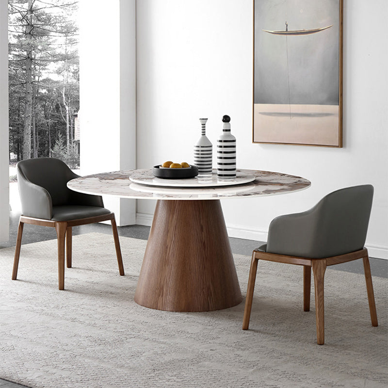 Round Sintered Stone Dining Table Stone Table in White with Pedestal Pandora Gold 55.1"L x 55.1"W x 29.5"H Without Chairs Clearhalo 'Dining Tables & Seating' 'Dining Tables' 'dining_table' 'furn' 'furn_dining_table' 'Furniture' 'Kitchen & Dining Furniture' 5119008