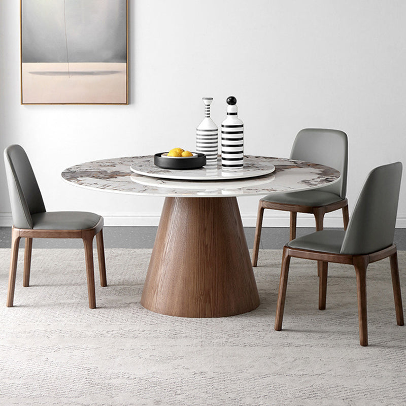 Round Sintered Stone Dining Table Stone Table in White with Pedestal Pandora Gold 51.2"L x 51.2"W x 29.5"H Without Chairs Clearhalo 'Dining Tables & Seating' 'Dining Tables' 'dining_table' 'furn' 'furn_dining_table' 'Furniture' 'Kitchen & Dining Furniture' 5119009
