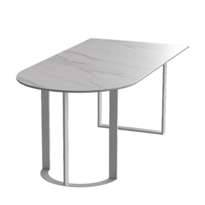 Modern White Stone Dining Table 78"L Table Sled Base Table for Home