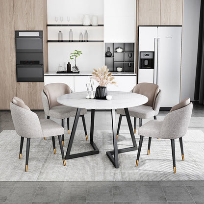 Moderne witte stenen eettafel metalen dubbele voetstuktafel voor keuken