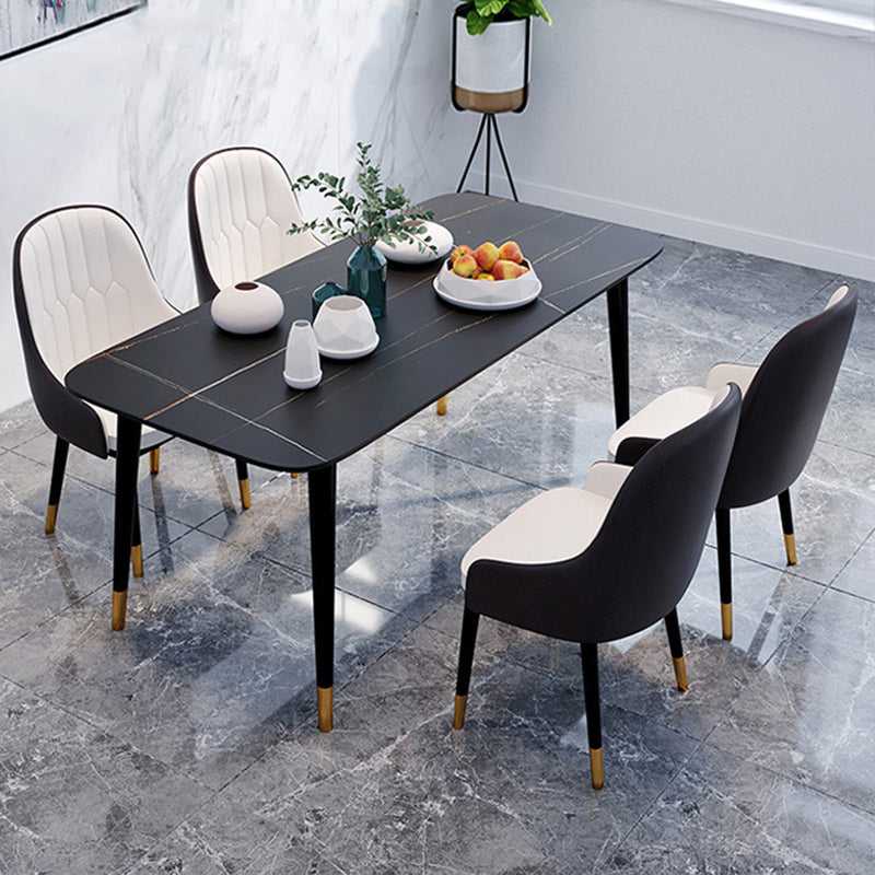Rectangle Black Base Dining Table Modern Stone 4 Iron Legs Table Black Gold 70.9"L x 35.4"W x 29.5"H Without Chairs Clearhalo 'Dining Tables & Seating' 'Dining Tables' 'dining_table' 'furn' 'furn_dining_table' 'Furniture' 'Kitchen & Dining Furniture' 5119073