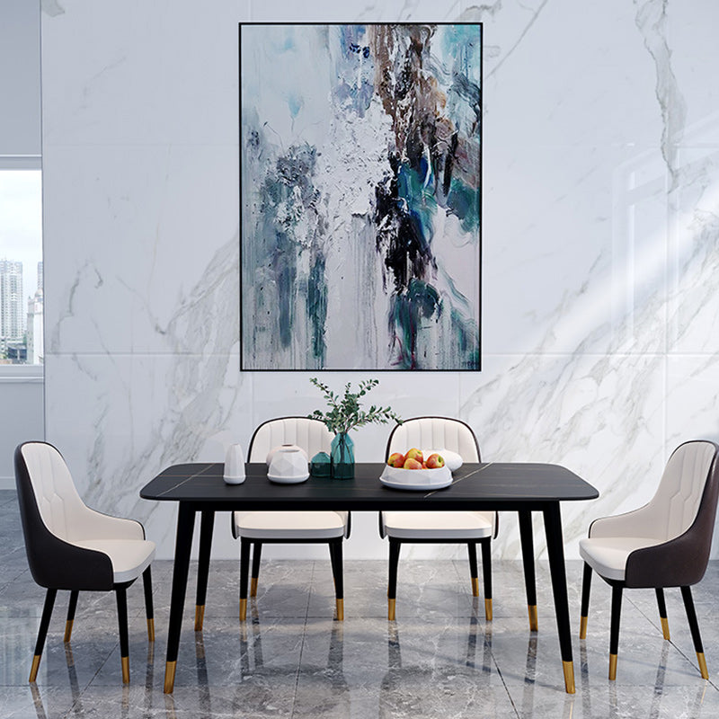 Rectangle Black Base Dining Table Modern Stone 4 Iron Legs Table Black Gold 47.2"L x 23.6"W x 29.5"H Without Chairs Clearhalo 'Dining Tables & Seating' 'Dining Tables' 'dining_table' 'furn' 'furn_dining_table' 'Furniture' 'Kitchen & Dining Furniture' 5119075