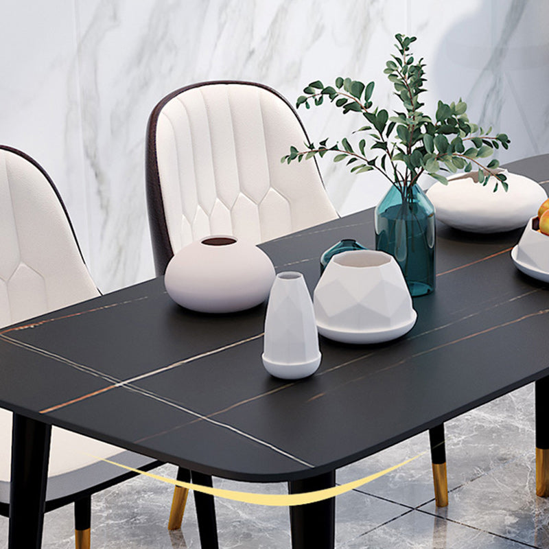 Rectangle Black Base Dining Table Modern Stone 4 Iron Legs Table Clearhalo 'Dining Tables & Seating' 'Dining Tables' 'dining_table' 'furn' 'furn_dining_table' 'Furniture' 'Kitchen & Dining Furniture' 5119077