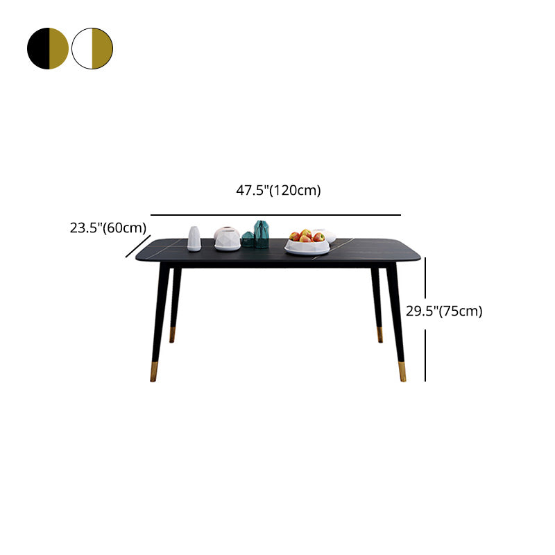 Rectangle Black Base Dining Table Modern Stone 4 Iron Legs Table Clearhalo 'Dining Tables & Seating' 'Dining Tables' 'dining_table' 'furn' 'furn_dining_table' 'Furniture' 'Kitchen & Dining Furniture' 5119083