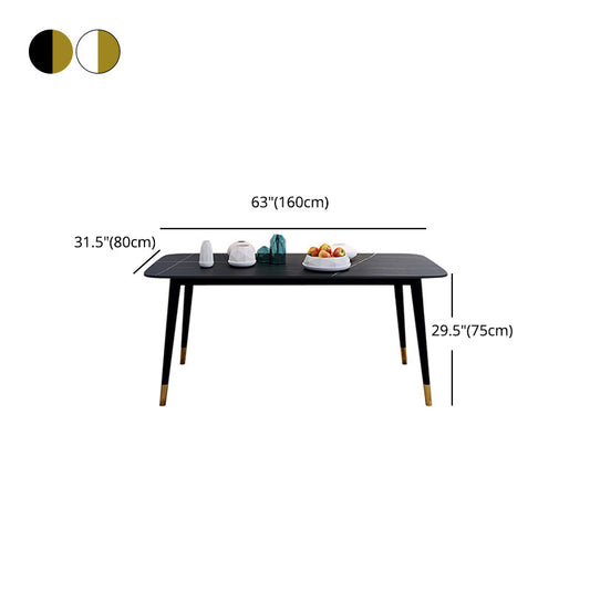 Rectangle Black Base Dining Table Modern Stone 4 Iron Legs Table Clearhalo 'Dining Tables & Seating' 'Dining Tables' 'dining_table' 'furn' 'furn_dining_table' 'Furniture' 'Kitchen & Dining Furniture' 5119085