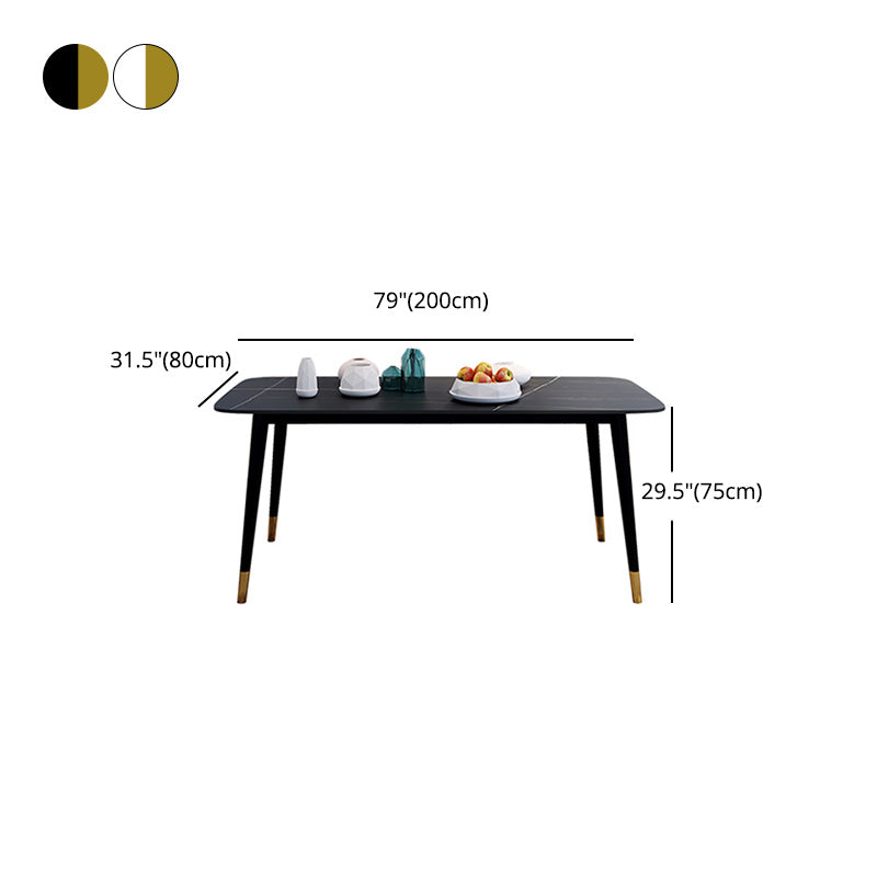 Rectangle Black Base Dining Table Modern Stone 4 Iron Legs Table Clearhalo 'Dining Tables & Seating' 'Dining Tables' 'dining_table' 'furn' 'furn_dining_table' 'Furniture' 'Kitchen & Dining Furniture' 5119087