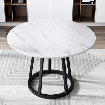 Mesa de comedor de base de hierro negro redondo Mesa de pedestal de piedra moderna