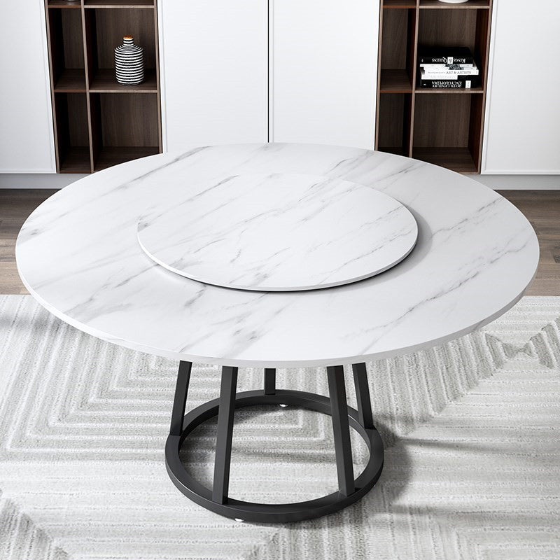 Mesa de comedor de base de hierro negro redondo Mesa de pedestal de piedra moderna