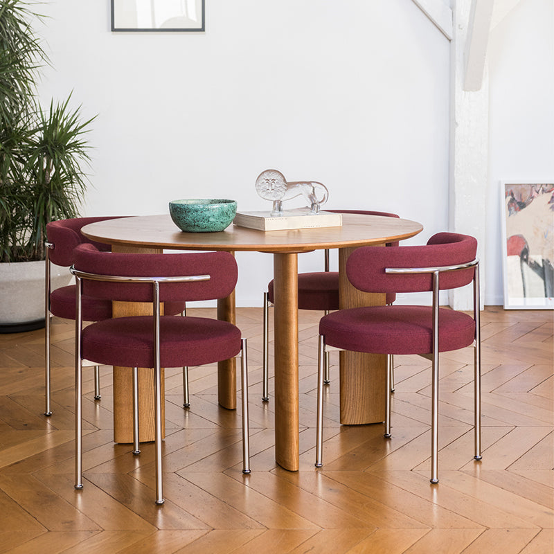Silla de comedor tapizada con respaldo abierto de estilo moderno, silla lateral para interior