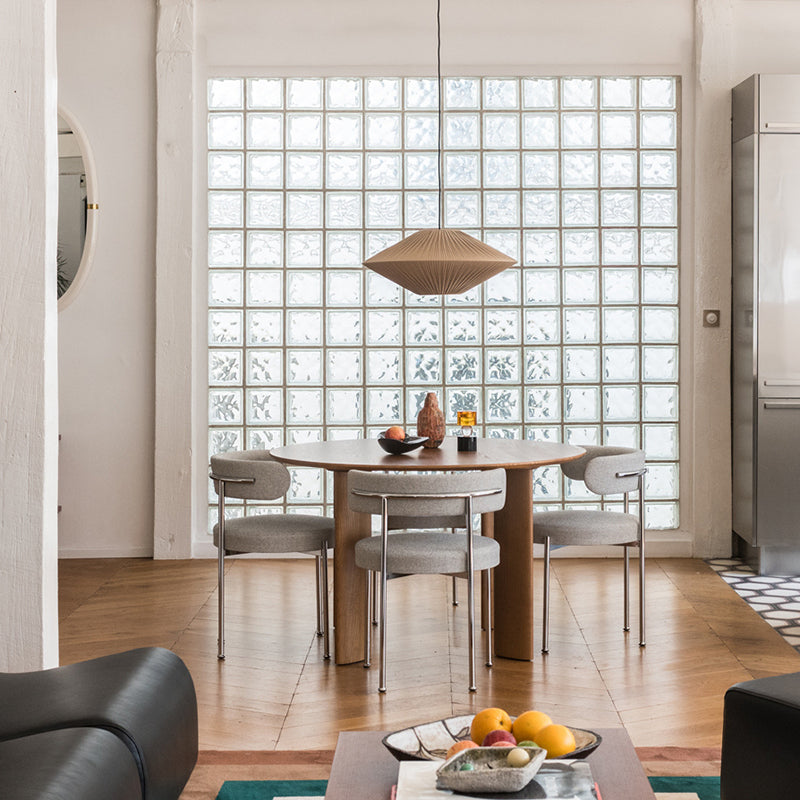 Silla de comedor tapizada con respaldo abierto de estilo moderno, silla lateral para interior