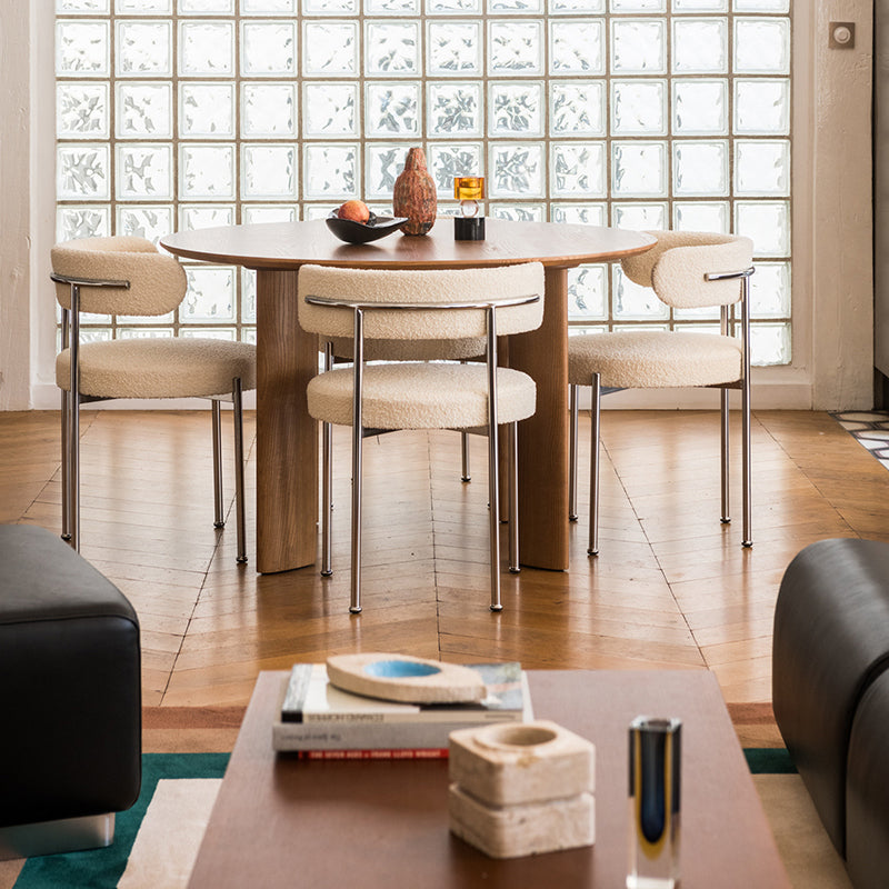 Silla de comedor tapizada con respaldo abierto de estilo moderno, silla lateral para interior