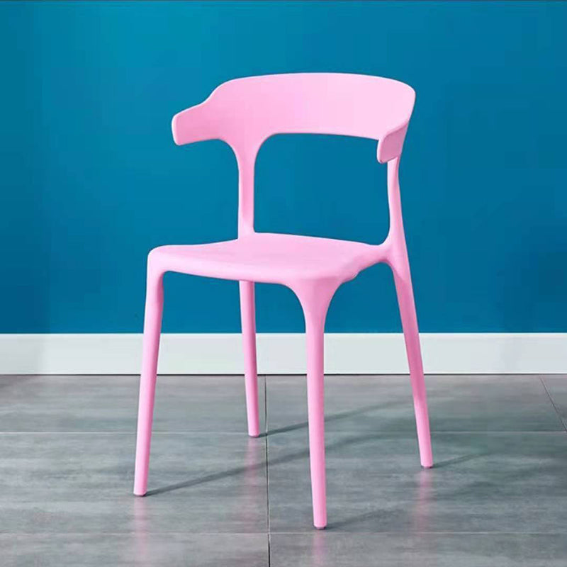 Contemporary Plastic Arm Chair Open Back Kitchen Dining Room Chair Pink 1 Piece Clearhalo 'Dining Chairs' 'Dining Tables & Seating' 'dining_chair' 'furn' 'furn_dining_chair' 'Furniture' 'furniture_dining_chair' 'Kitchen & Dining Furniture' 5119740