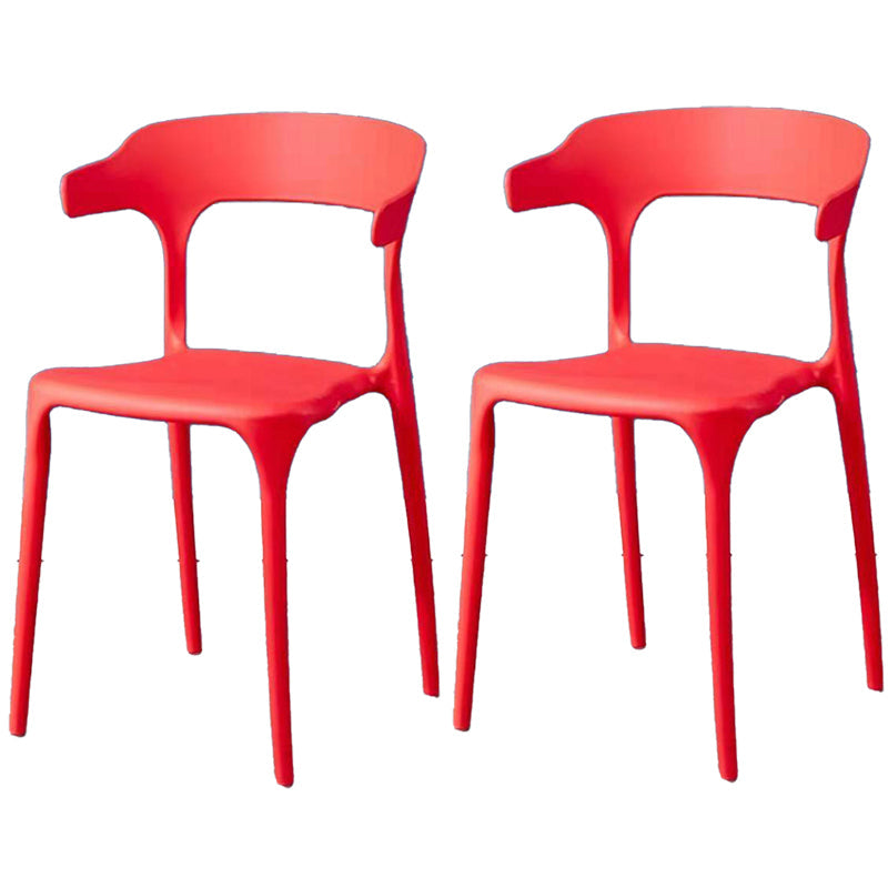 Contemporary Plastic Arm Chair Open Back Kitchen Dining Room Chair Red 2 Piece Set Clearhalo 'Dining Chairs' 'Dining Tables & Seating' 'dining_chair' 'furn' 'furn_dining_chair' 'Furniture' 'furniture_dining_chair' 'Kitchen & Dining Furniture' 5119747