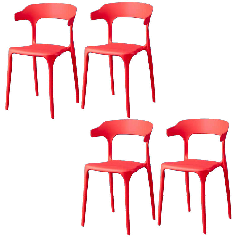 Contemporary Plastic Arm Chair Open Back Kitchen Dining Room Chair Red 4 Piece Set Clearhalo 'Dining Chairs' 'Dining Tables & Seating' 'dining_chair' 'furn' 'furn_dining_chair' 'Furniture' 'furniture_dining_chair' 'Kitchen & Dining Furniture' 5119748