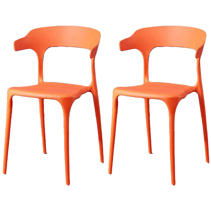 Contemporary Plastic Arm Chair Open Back Kitchen Dining Room Chair Orange-Red 2 Piece Set Clearhalo 'Dining Chairs' 'Dining Tables & Seating' 'dining_chair' 'furn' 'furn_dining_chair' 'Furniture' 'furniture_dining_chair' 'Kitchen & Dining Furniture' 5119750
