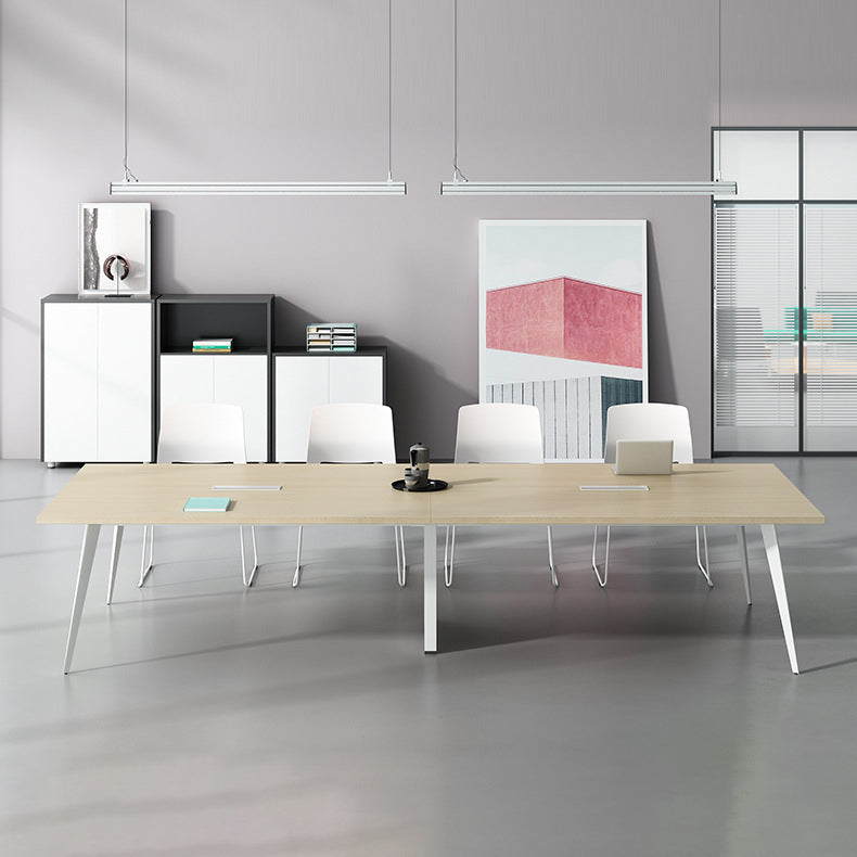 Hedendaagse stijl kantoorbureau met kabelbeheer rechthoekig gefabriceerd houten bureau