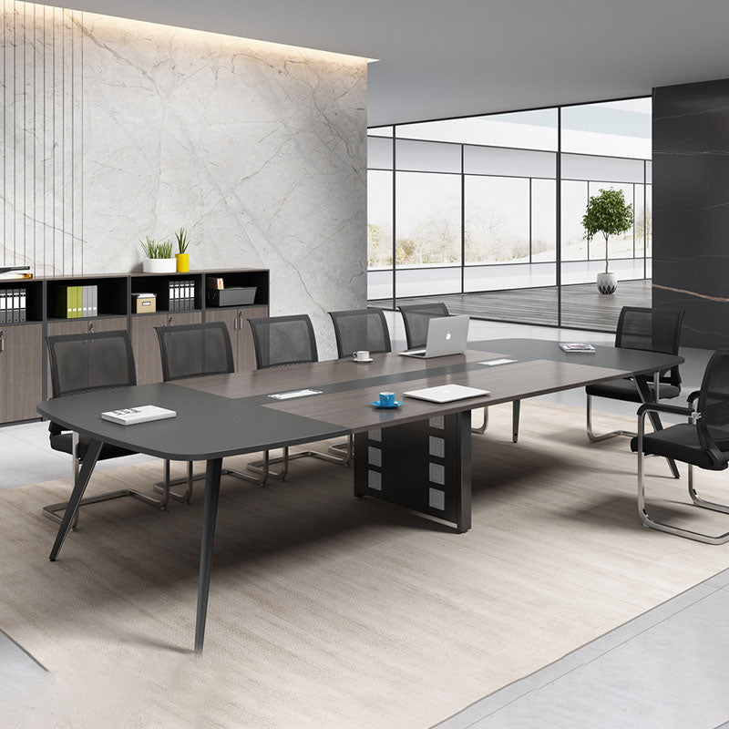 Contemporary Office Desk with Cable Management Black Manufactured Wood Rectangular Desk Clearhalo 'furn' 'furn_office_desk' 'Furniture' 'Office Desks' 'Office Furniture' 'office_desk' 5120263