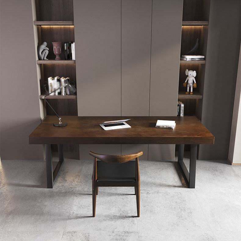 Bureau d'écriture rectangulaire industriel bureau de bureau en bois massif avec jambes noires