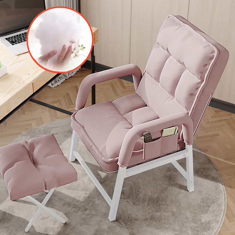 Modern Padded Arms Desk Chair Mid Back Home Office Chair No Wheels Pink With Footrest Clearhalo 'furn' 'furn_office_chair' 'Furniture' 'Office Chairs' 'Office Furniture' 'office_chair' 5120566
