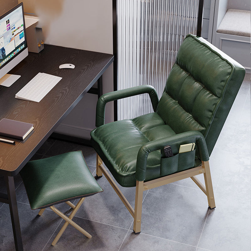 Modern Padded Arms Desk Chair Mid Back Home Office Chair No Wheels Green With Footrest Clearhalo 'furn' 'furn_office_chair' 'Furniture' 'Office Chairs' 'Office Furniture' 'office_chair' 5120577