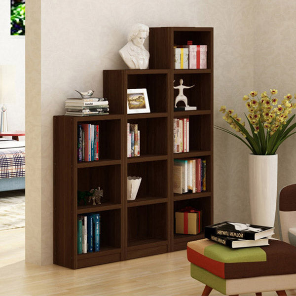 9.65"W Bookcase Contemporary Style Closed Back Brown Bookshelf for Home Office