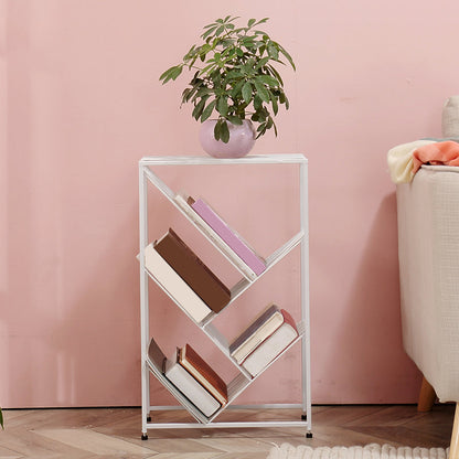 Contemporary Metal Bookcase White Open Bookshelf for Living Room