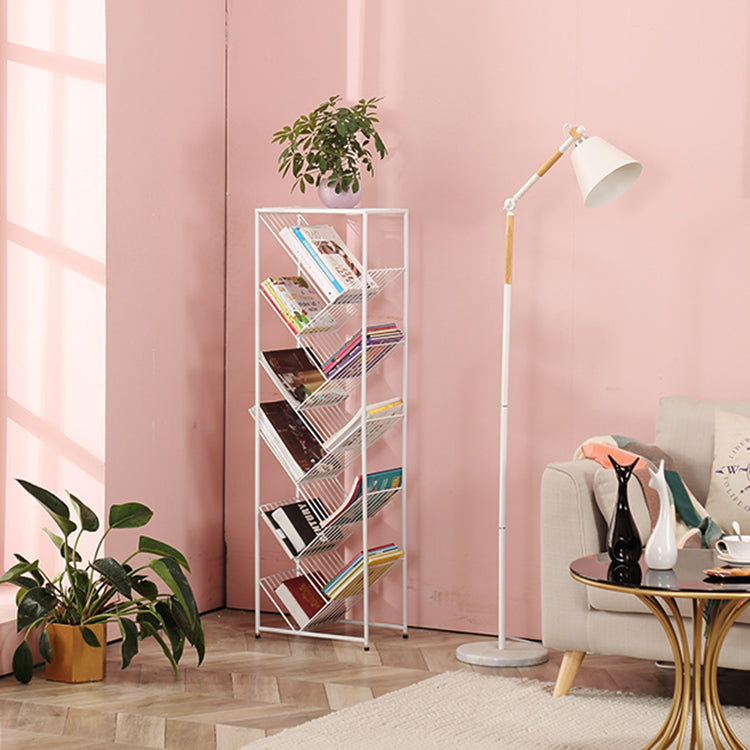 Contemporary Metal Bookcase White Open Bookshelf for Living Room