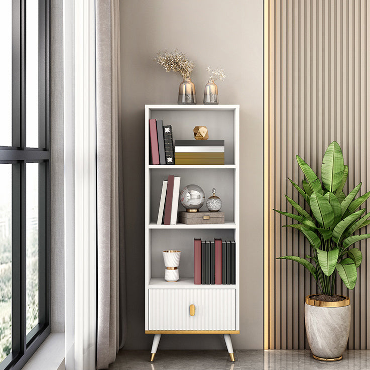 Rectangle Closed Back Bookcase Modern Wooden Bookshelf with Drawers