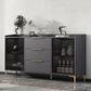 Glam Style Sideboard Black Sintered Stone Top Server with Door and Drawer