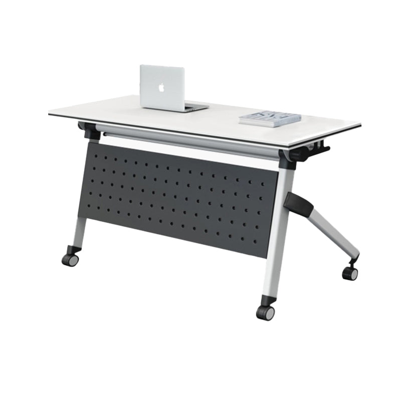 Contemporary Office Desk with Wheels White Manufactured Wood Rectangular Desk 55"L x 20"W x 30"H Clearhalo 'furn' 'furn_office_desk' 'Furniture' 'Office Desks' 'Office Furniture' 'office_desk' 5122164
