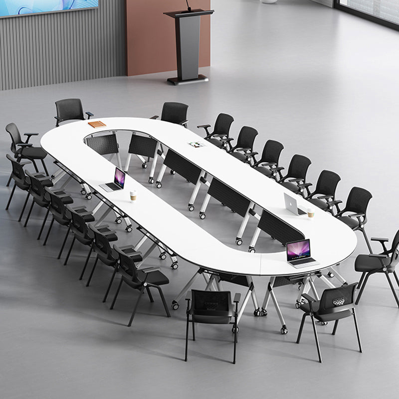 Contemporary Office Desk with Wheels White Manufactured Wood Rectangular Desk Clearhalo 'furn' 'furn_office_desk' 'Furniture' 'Office Desks' 'Office Furniture' 'office_desk' 5122166