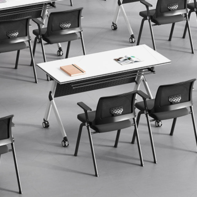 Contemporary Office Desk with Wheels White Manufactured Wood Rectangular Desk Clearhalo 'furn' 'furn_office_desk' 'Furniture' 'Office Desks' 'Office Furniture' 'office_desk' 5122167