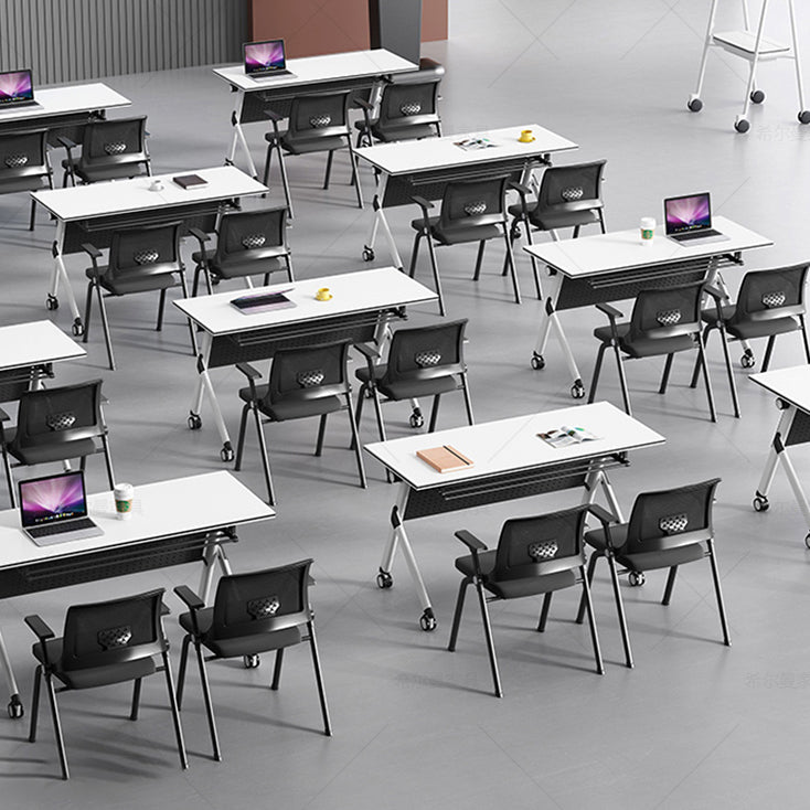 Contemporary Office Desk with Wheels White Manufactured Wood Rectangular Desk Clearhalo 'furn' 'furn_office_desk' 'Furniture' 'Office Desks' 'Office Furniture' 'office_desk' 5122173