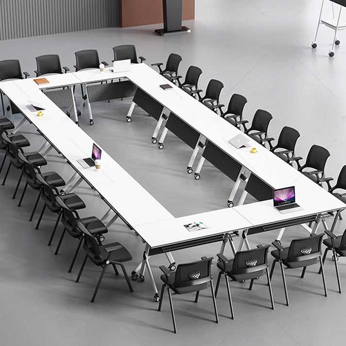 Contemporary Office Desk with Wheels White Manufactured Wood Rectangular Desk Clearhalo 'furn' 'furn_office_desk' 'Furniture' 'Office Desks' 'Office Furniture' 'office_desk' 5122174