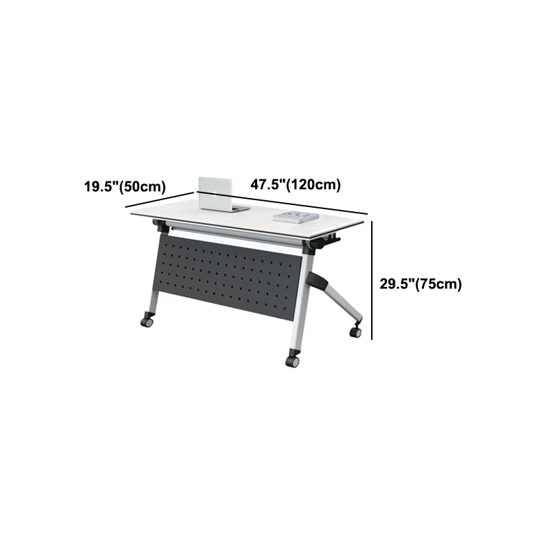 Contemporary Office Desk with Wheels White Manufactured Wood Rectangular Desk Clearhalo 'furn' 'furn_office_desk' 'Furniture' 'Office Desks' 'Office Furniture' 'office_desk' 5122176
