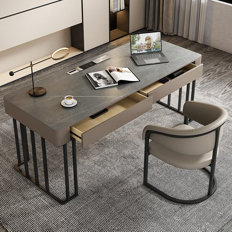 Modern Style 2-drawer Office Desk Sintered Stone Desk with Cable Management Clearhalo 'furn' 'furn_office_desk' 'Furniture' 'Office Desks' 'Office Furniture' 'office_desk' 5122197